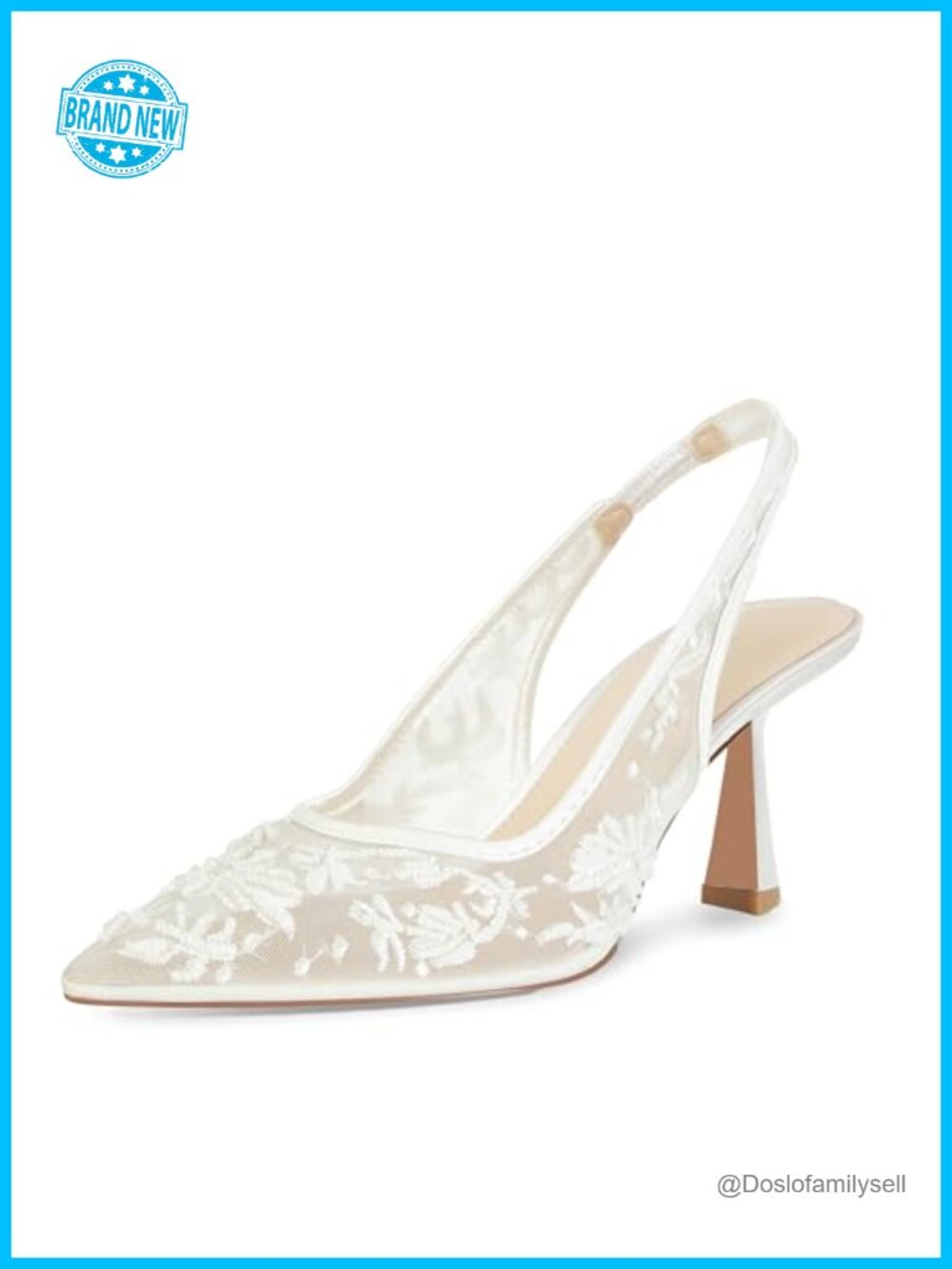 Lace Mesh Slingback Heels Kitten Heels Bridal Wedding Pumps
